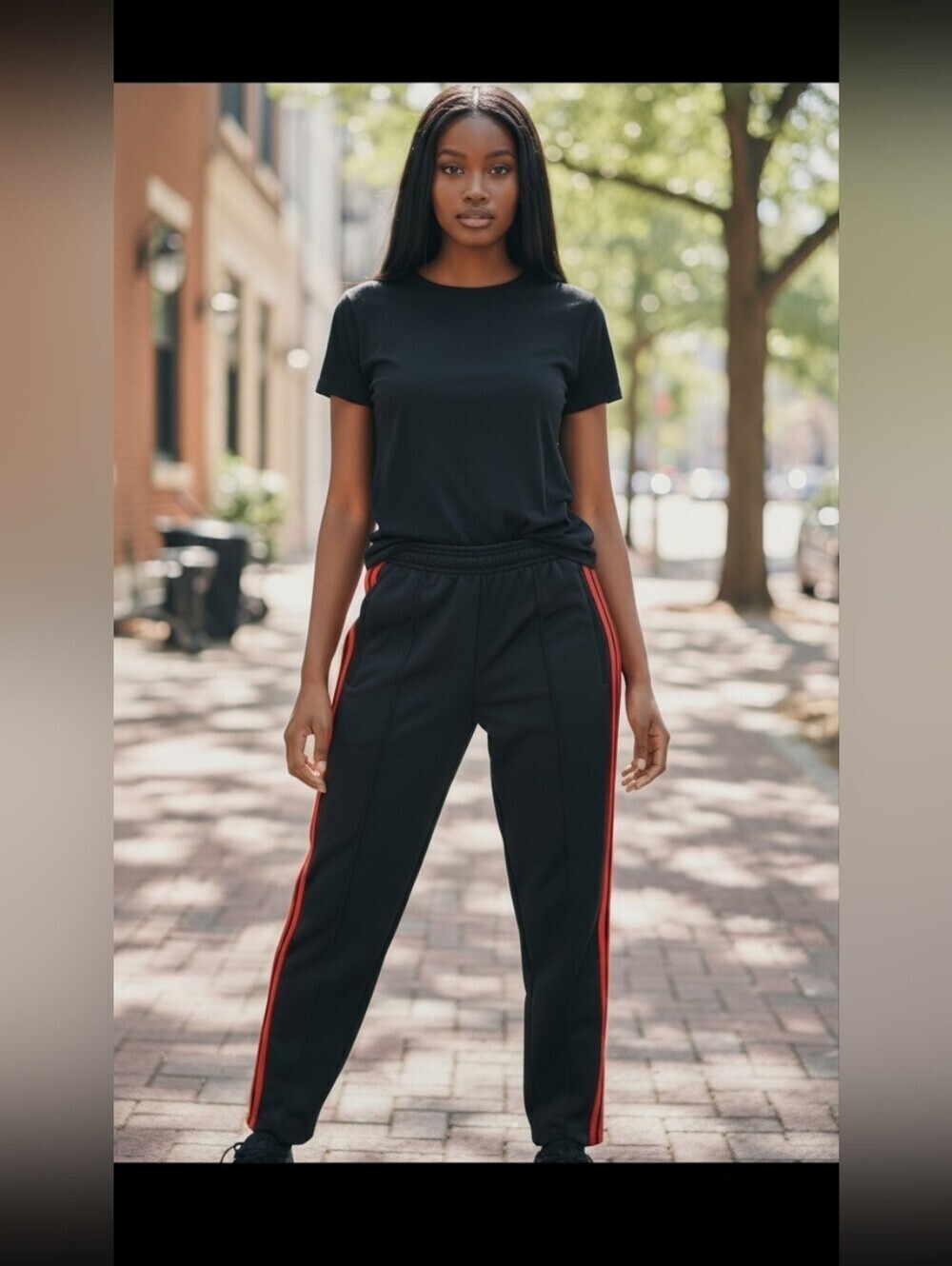 Studio Activewear Joggers Size Medium Black With Red Stripes